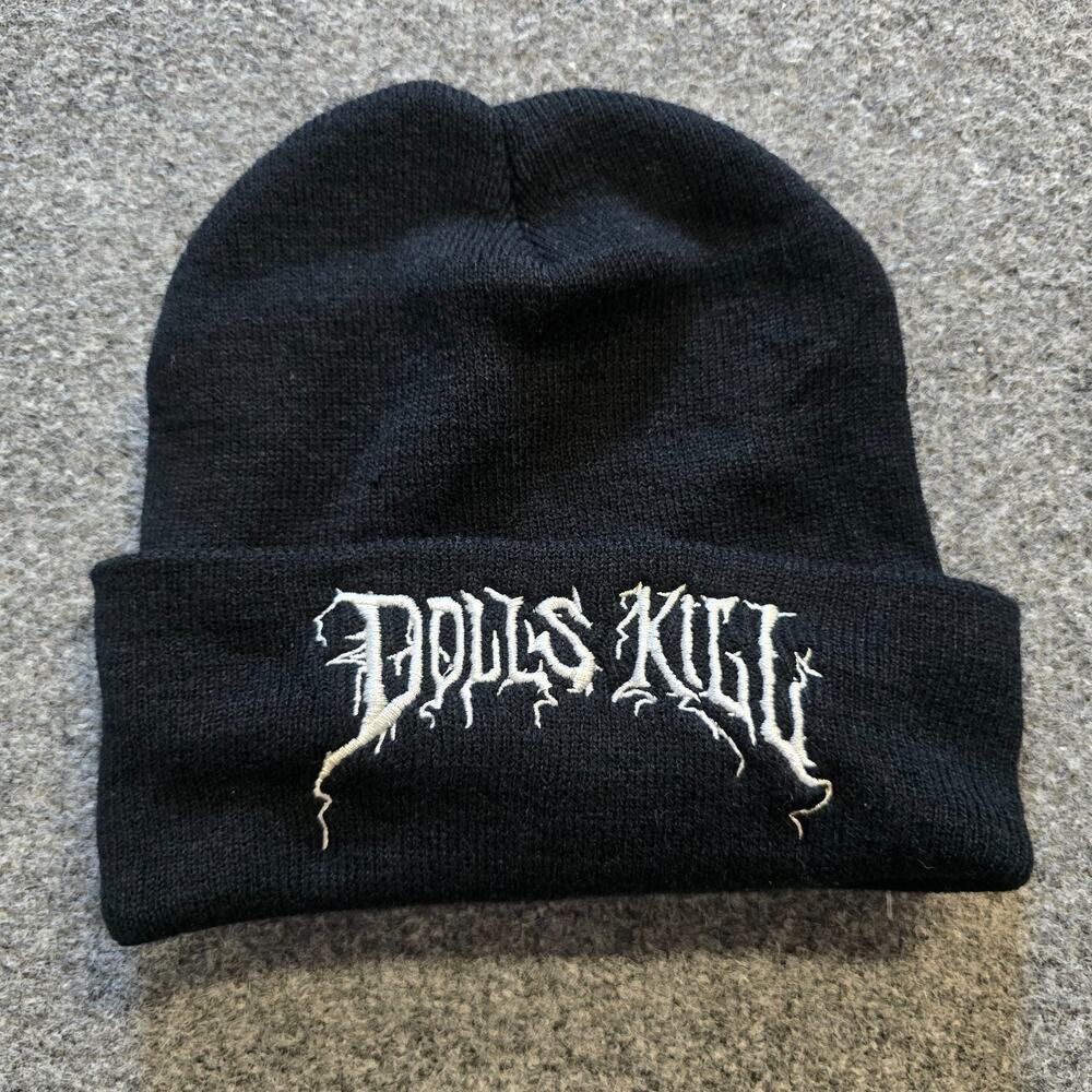 Dolls Kit Hat Womens One Size Black White Embroidery Knit Beanie Winter Comfort